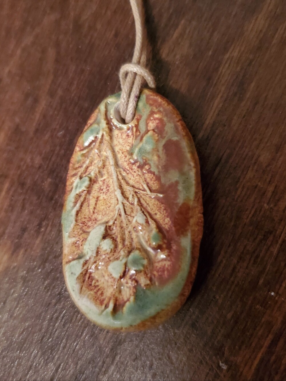 Handcrafted Artisian Made Ceramic Pottery Pendant Necklace Natural Flower Inlay